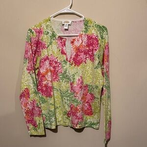 Talbots Pink and Green Floral Long Sleeve Top